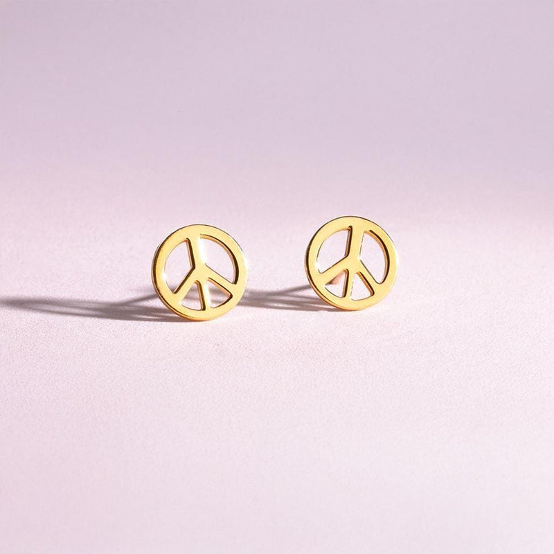 Pair of small round gold peace sign stud earrings (4 of 11)