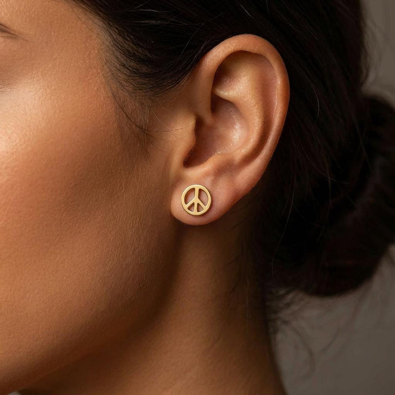 Pair of small round gold peace sign stud earrings (5 of 11)
