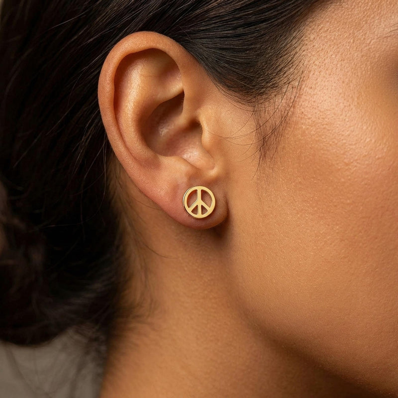 Pair of small round gold peace sign stud earrings (6 of 11)
