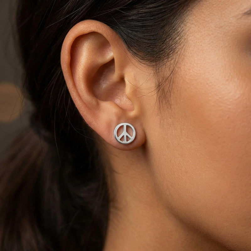 Pair of small round gold peace sign stud earrings (7 of 11)