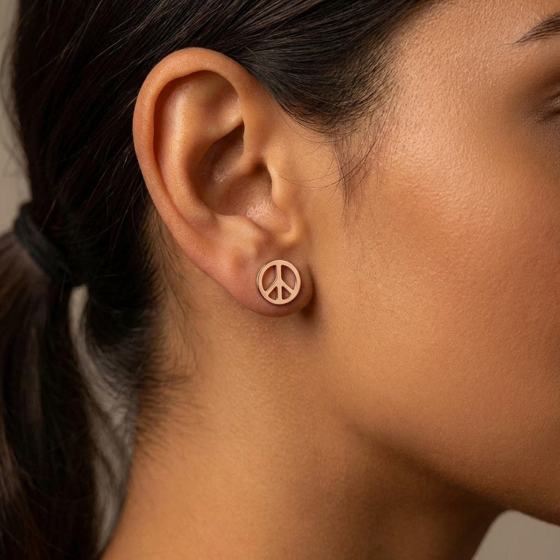 Pair of small round gold peace sign stud earrings (8 of 11)