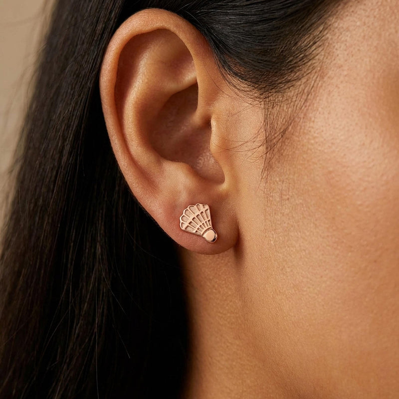 Pair of small gold badminton shuttlecock stud earrings with feather detail (7 of 13)