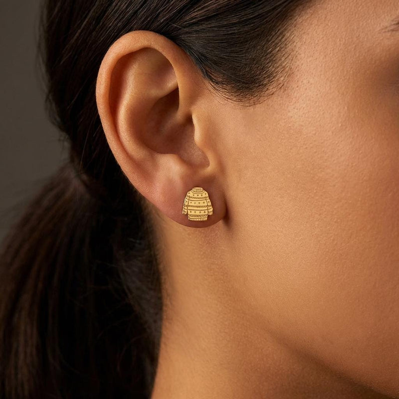 Pair of gold ugly Christmas sweater stud earrings with knit pattern (7 of 12)