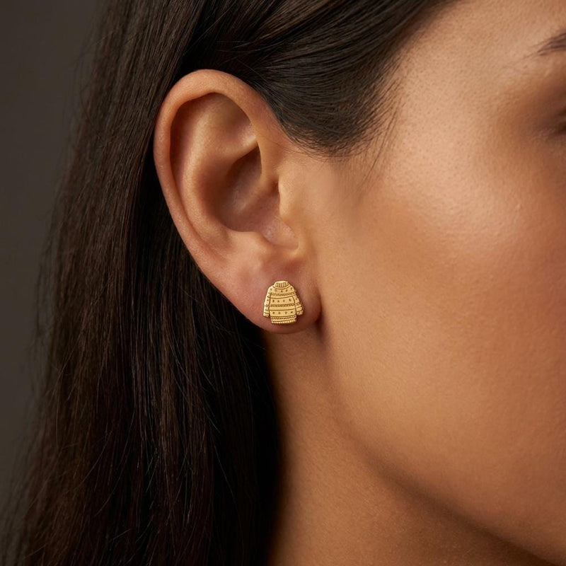 Pair of gold ugly Christmas sweater stud earrings with knit pattern (9 of 12)