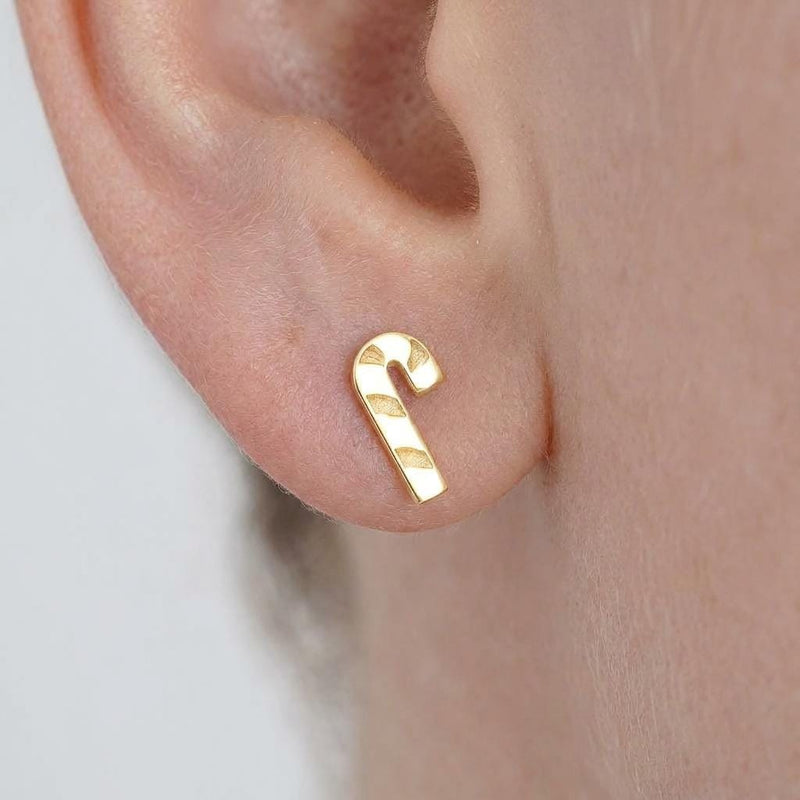 Pair of tiny candy cane stud earrings in polished gold (2 of 6)