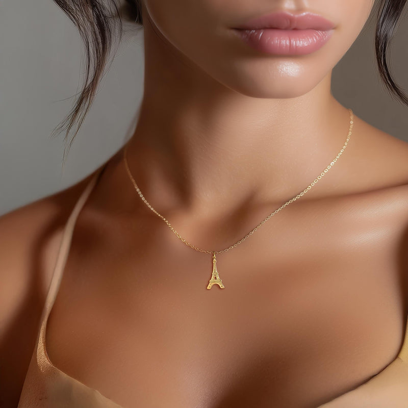 Narrow gold Eiffel Tower pendant with open lattice on a fine chain. (3 of 7)