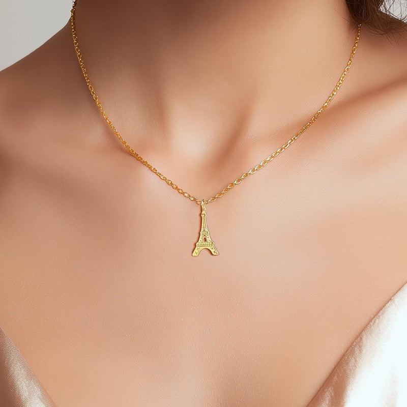 Narrow gold Eiffel Tower pendant with open lattice on a fine chain. (4 of 7)