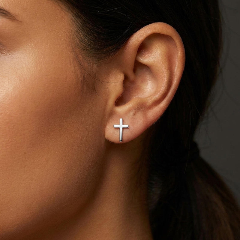 Pair of small gold cross stud earrings with squared arms (3 of 9)