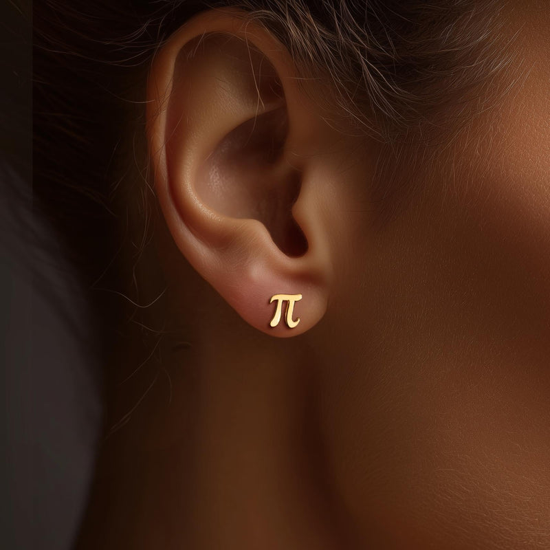 Pair of small pi symbol stud earrings in polished gold (11 of 11)