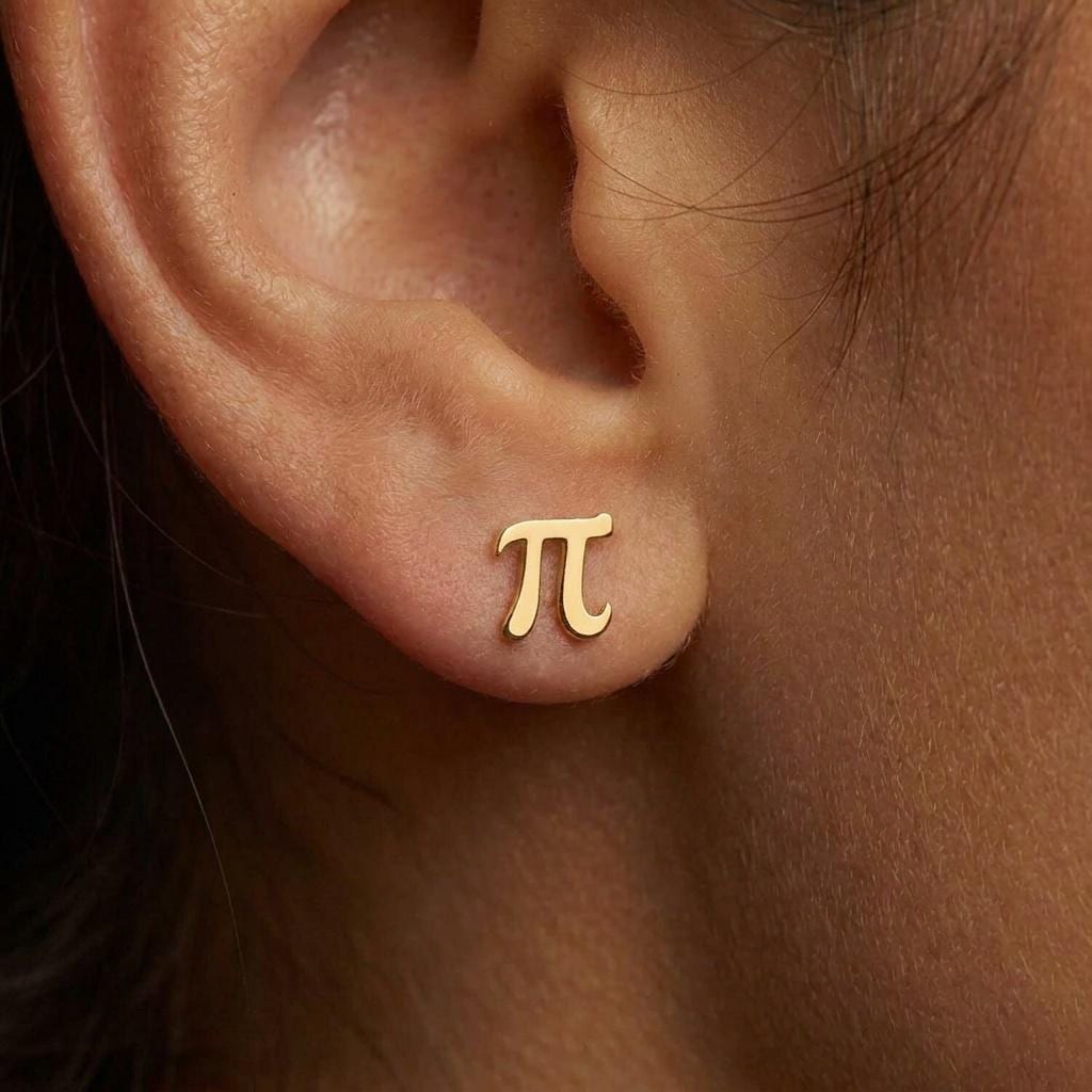 Pair of small pi symbol stud earrings in polished gold