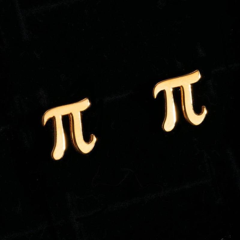 Pair of small pi symbol stud earrings in polished gold (3 of 11)