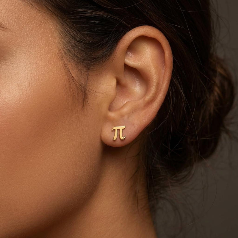 Pair of small pi symbol stud earrings in polished gold (4 of 11)