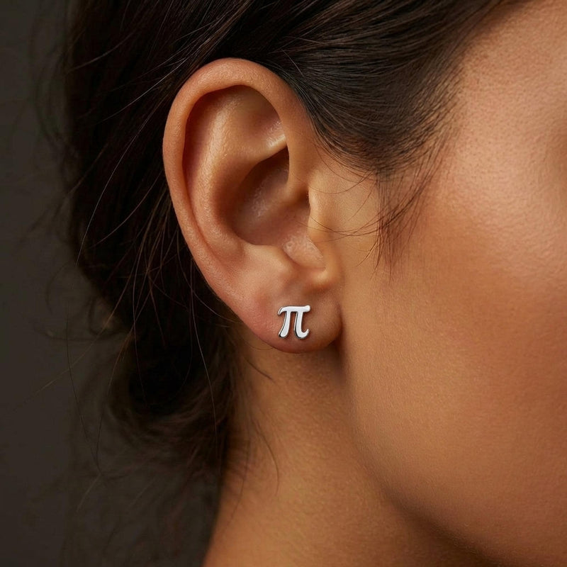 Pair of small pi symbol stud earrings in polished gold (5 of 11)