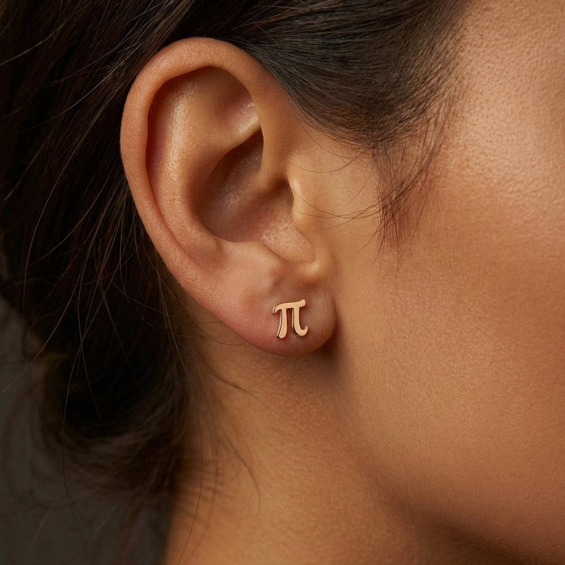 Pair of small pi symbol stud earrings in polished gold (6 of 11)