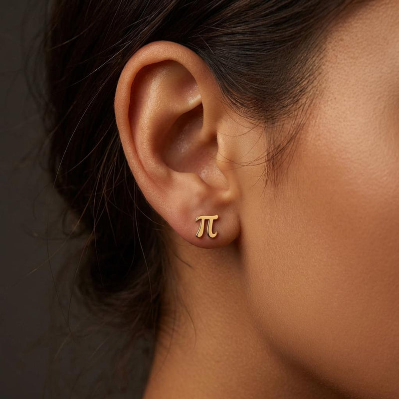 Pair of small pi symbol stud earrings in polished gold (7 of 11)