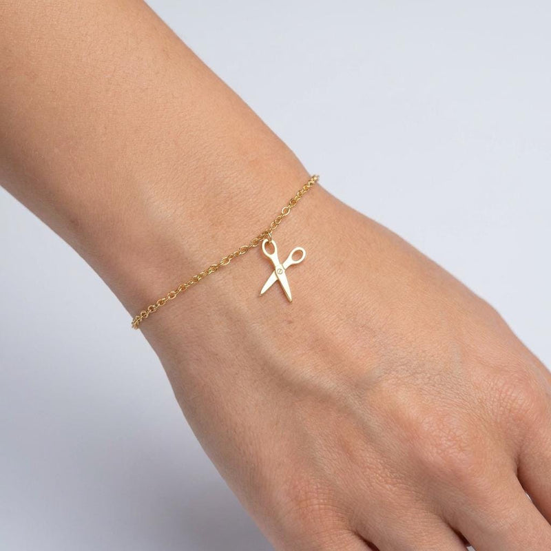 Tiny gold scissors charm on a fine chain bracelet with lobster clasp (2 of 8)