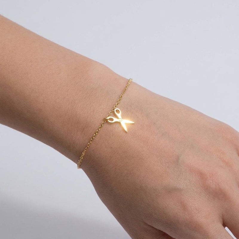 Tiny gold scissors charm on a fine chain bracelet with lobster clasp (3 of 8)