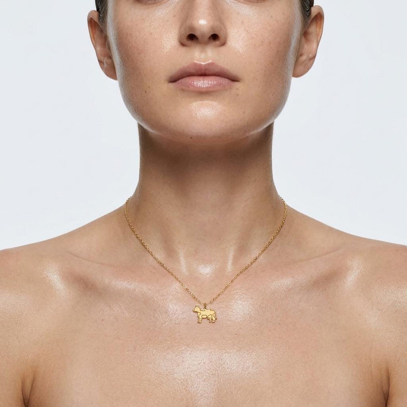 Small gold cow charm in profile on a fine cable chain necklace (2 of 10)