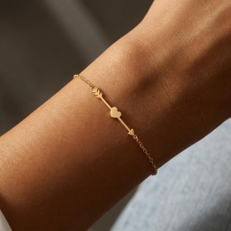 Fine gold chain bracelet with a flat heart and arrow charm (4 of 14)