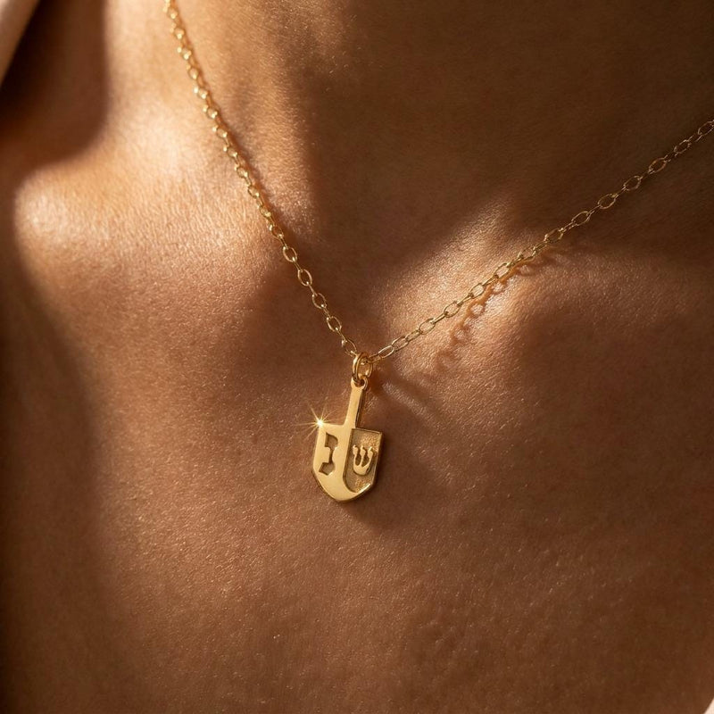 Small dreidel pendant on a thin gold cable chain necklace (3 of 7)