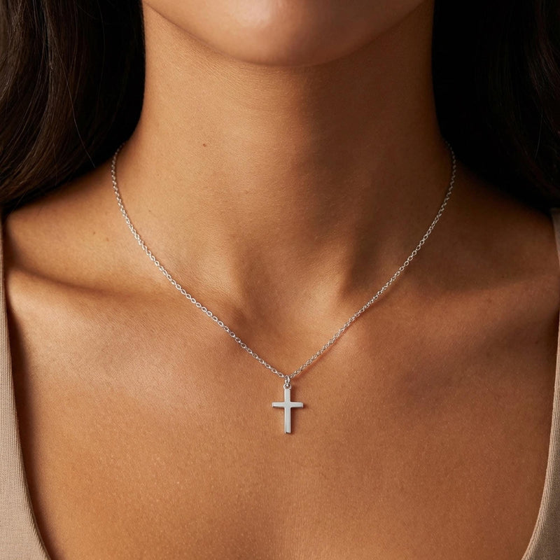 Fine gold chain necklace with a small plain cross pendant (2 of 16)