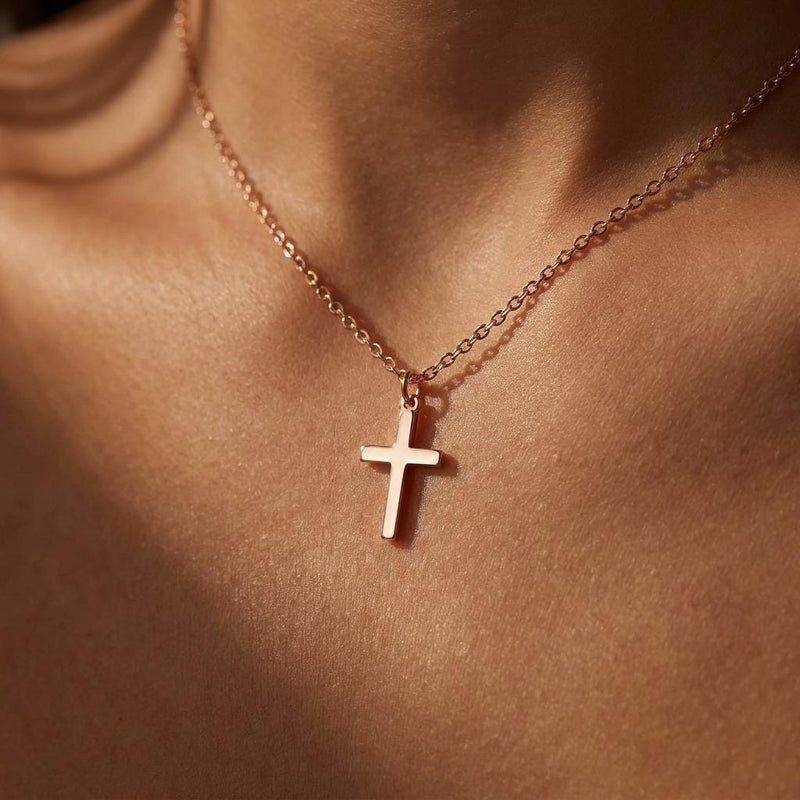 Fine gold chain necklace with a small plain cross pendant (5 of 16)