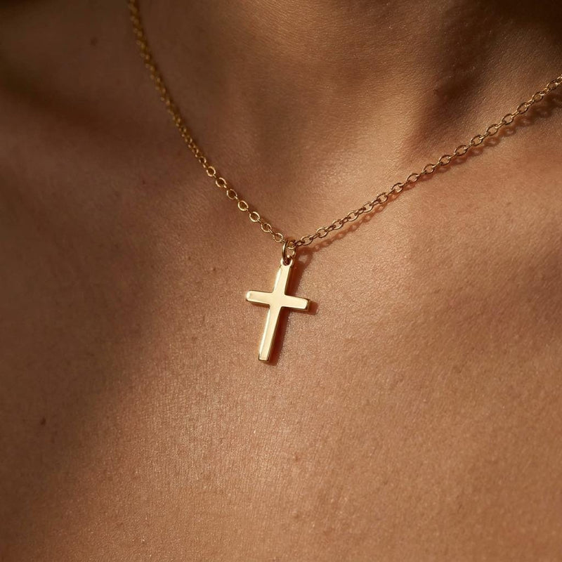 Fine gold chain necklace with a small plain cross pendant (8 of 16)