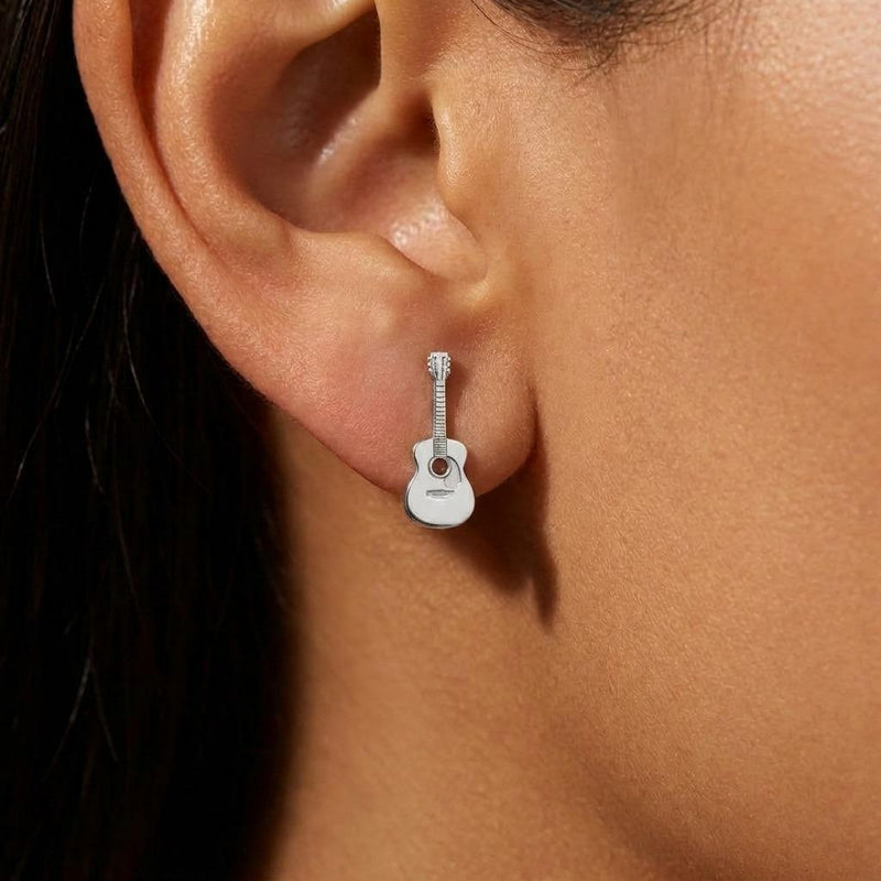 Pair of tiny gold acoustic guitar stud earrings with a slim body and neck (3 of 7)