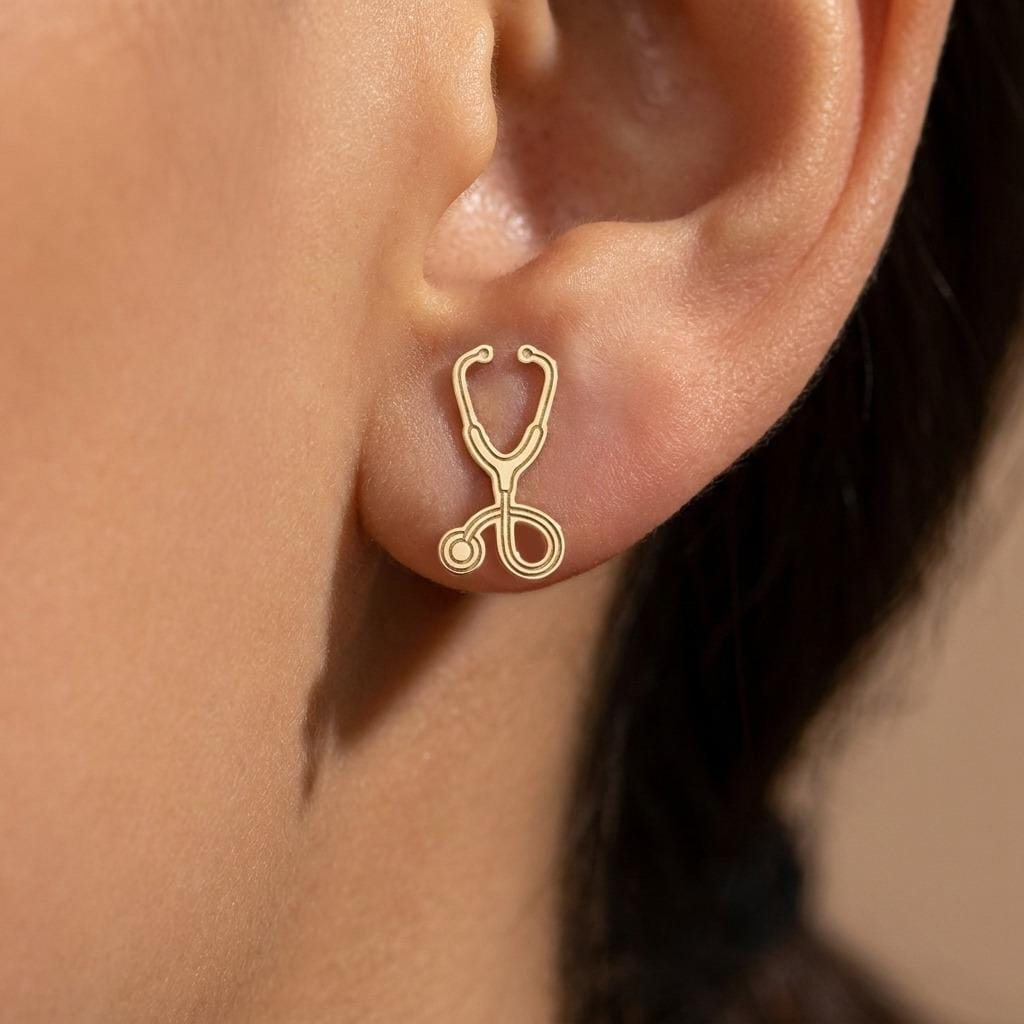 Pair of small gold stethoscope stud earrings (2 of 7)