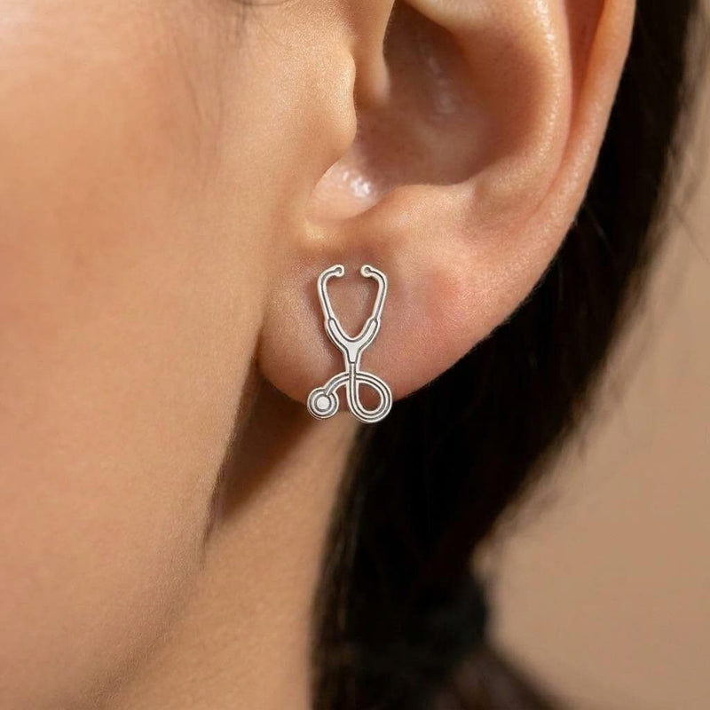 Pair of small gold stethoscope stud earrings (3 of 7)