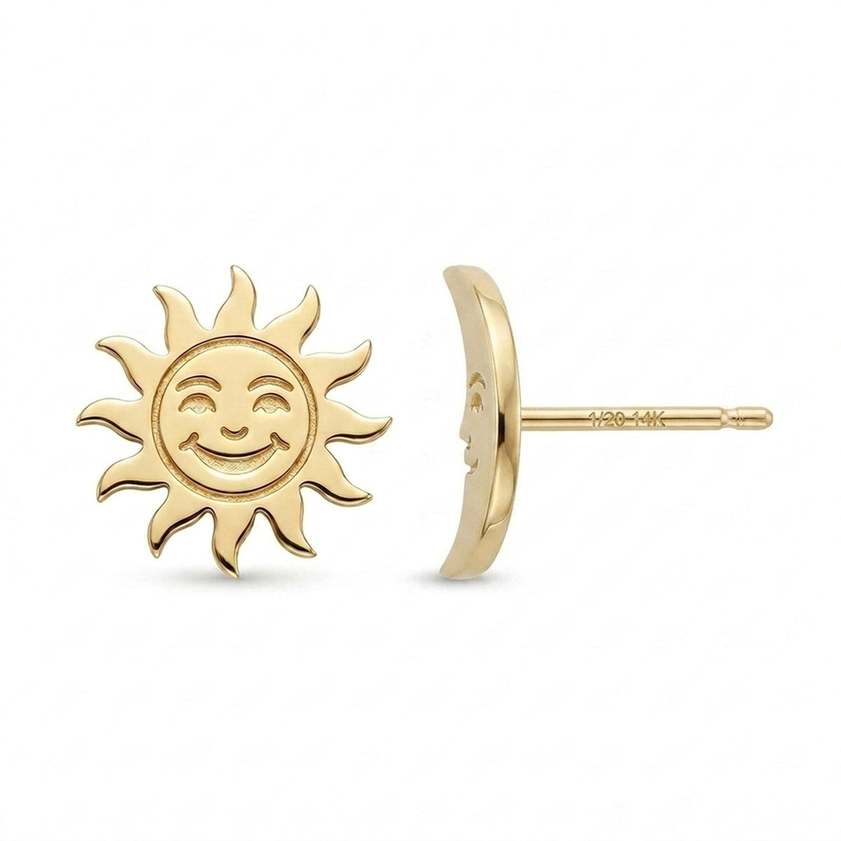 Mismatched gold sun and crescent moon stud earrings on posts