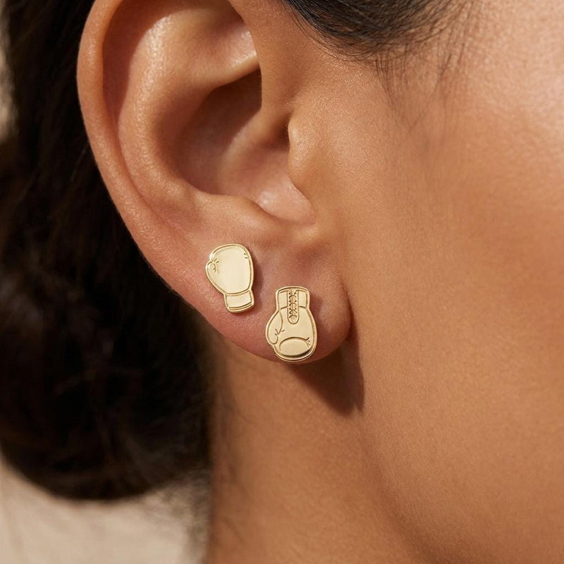 Pair of small gold boxing glove stud earrings with lace detail (4 of 10)