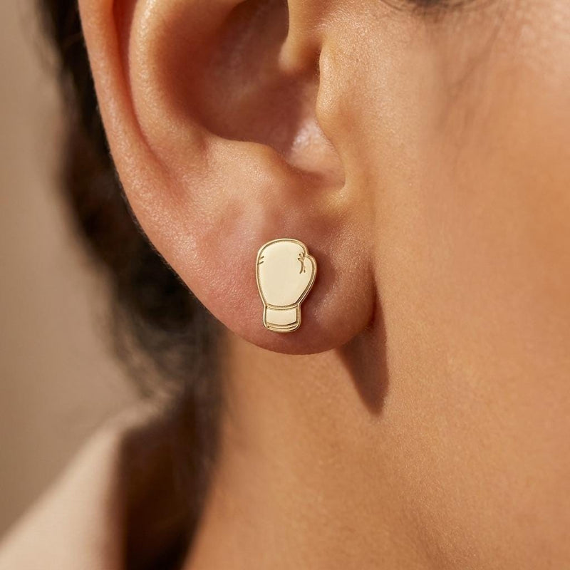 Pair of small gold boxing glove stud earrings with lace detail (6 of 10)