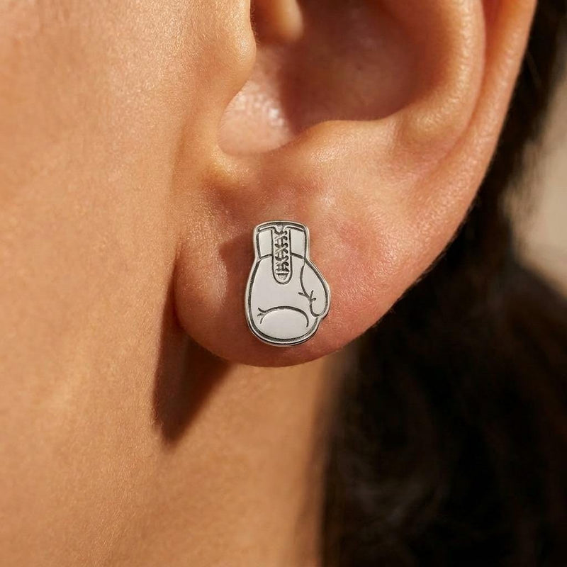 Pair of small gold boxing glove stud earrings with lace detail (7 of 10)