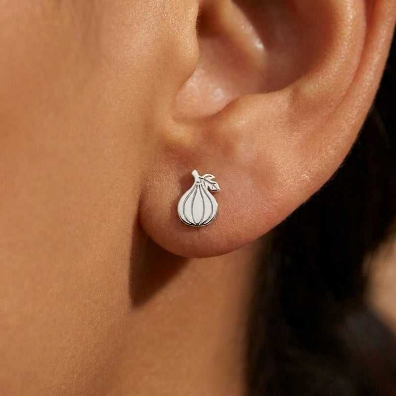 Pair of tiny gold fig stud earrings with short stems (3 of 7)