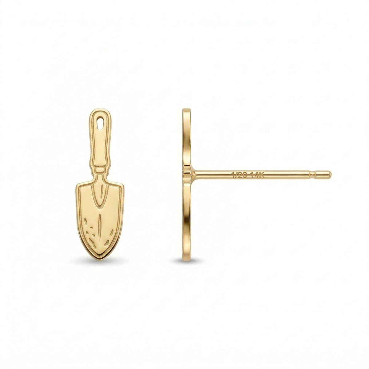 Pair of small trowel shaped stud earrings in polished gold