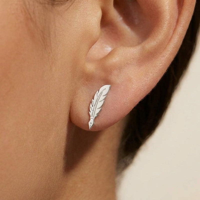 Pair of gold feather quill stud earrings with the nib pointing down (5 of 11)