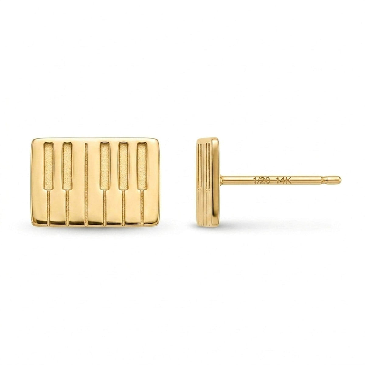 Pair of tiny gold piano key stud earrings, about 8 mm each