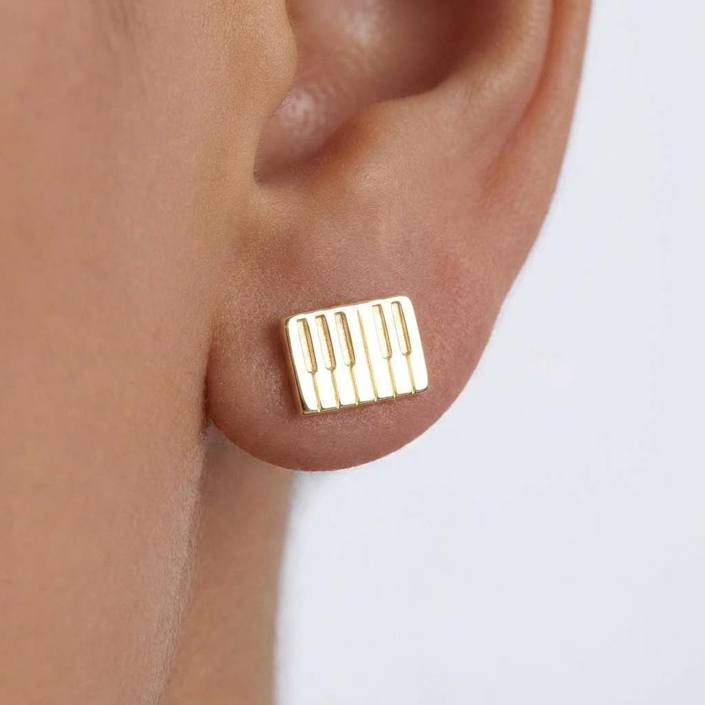 Pair of tiny gold piano key stud earrings, about 8 mm each (2 of 11)