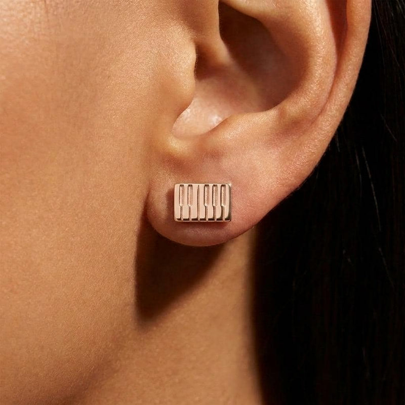 Pair of tiny gold piano key stud earrings, about 8 mm each (7 of 11)