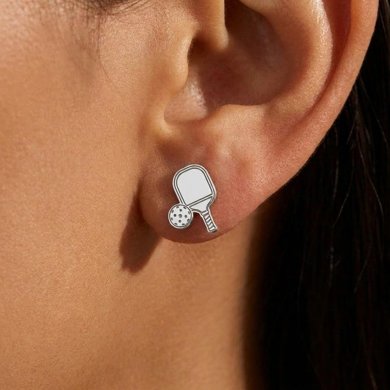 Small gold pickleball paddle and ball stud earrings on gold-filled posts (4 of 8)