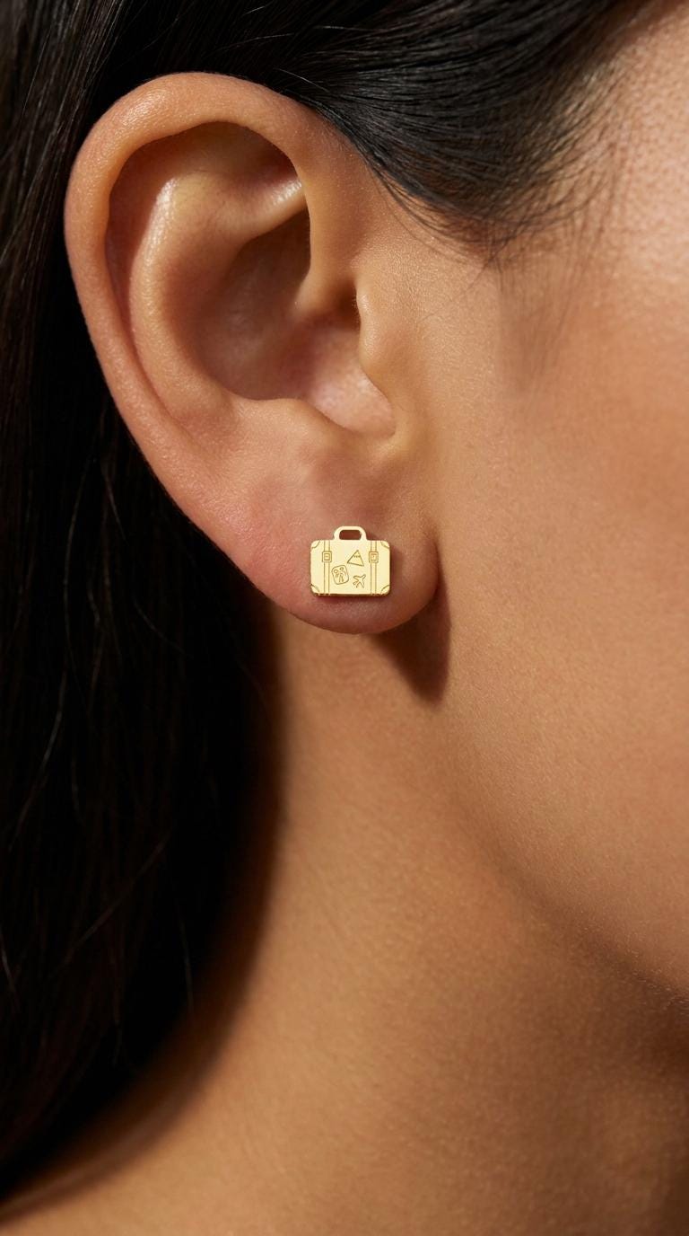 Pair of small vintage suitcase stud earrings in gold with handle and latches (2 of 6)