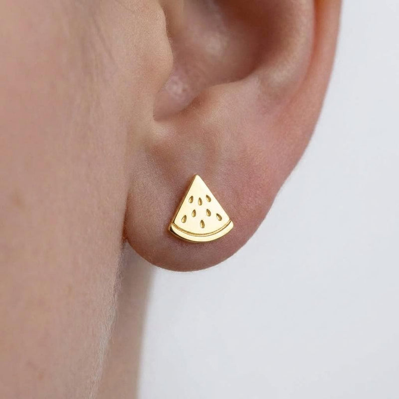 Pair of gold watermelon slice stud earrings with seed and rind detail (2 of 11)
