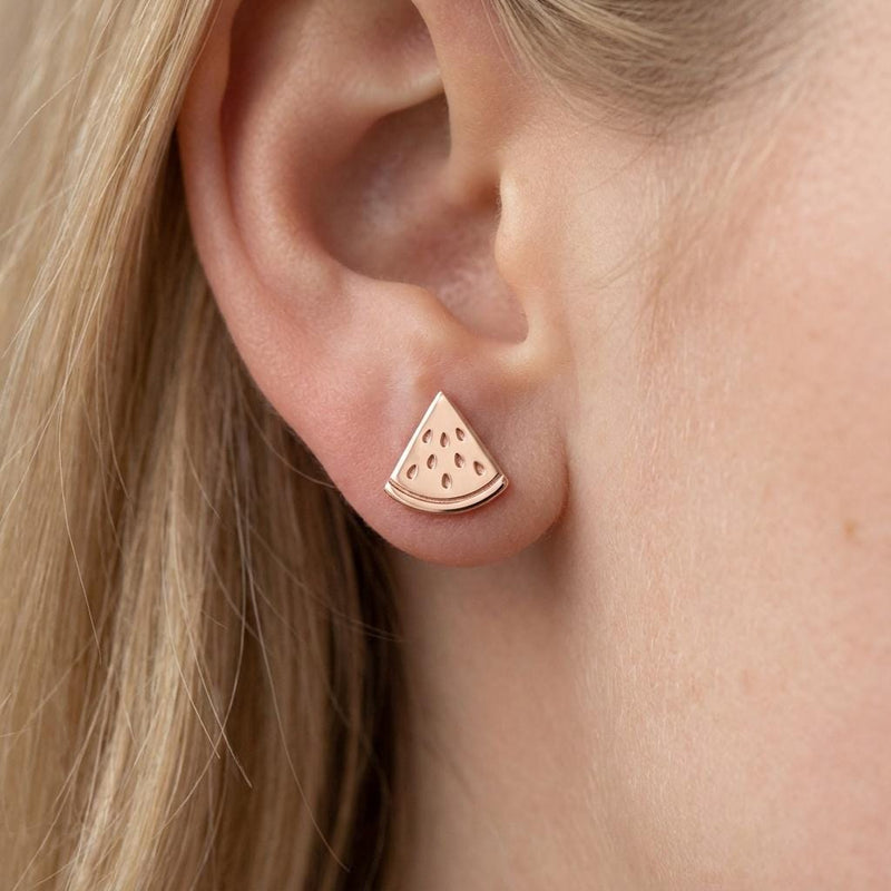 Pair of gold watermelon slice stud earrings with seed and rind detail (3 of 11)