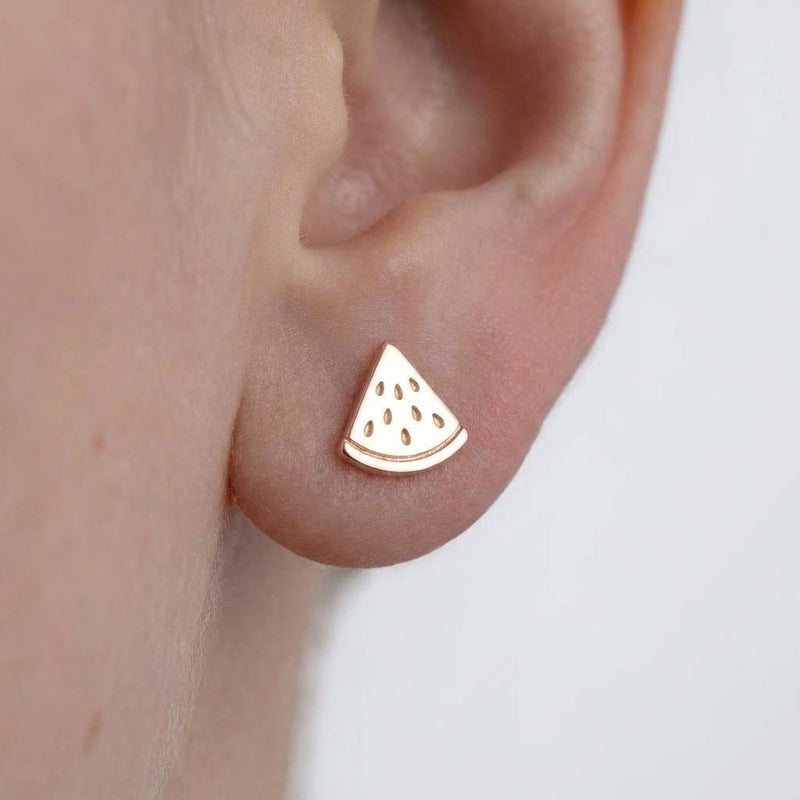 Pair of gold watermelon slice stud earrings with seed and rind detail (4 of 11)