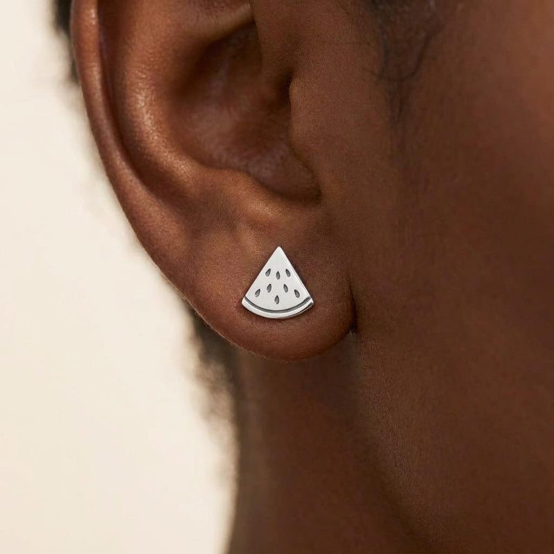 Pair of gold watermelon slice stud earrings with seed and rind detail (6 of 11)