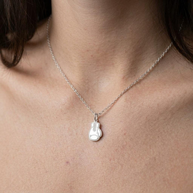 Gold boxing gloves charm necklace with two laced gloves on a fine cable chain (3 of 9)