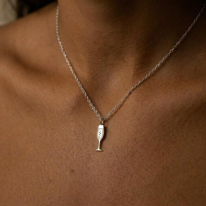 Dainty gold champagne flute charm necklace with bubbles, on a fine chain (3 of 8)