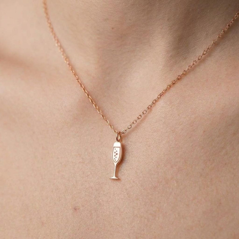 Dainty gold champagne flute charm necklace with bubbles, on a fine chain (4 of 8)