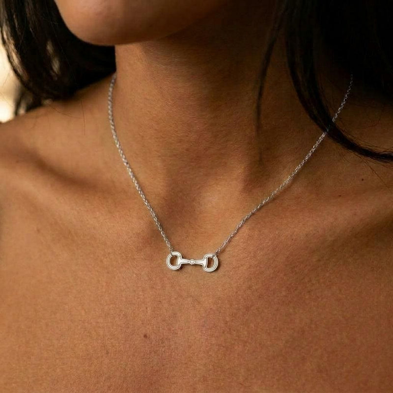Fine gold chain necklace with a small jointed snaffle horse bit pendant (4 of 7)